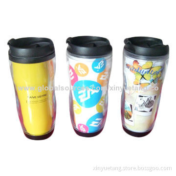 Reusable Cheap Gift Double Wall Plastic Mugs/Cups with Paper Insert, 280mL CapacityNew
